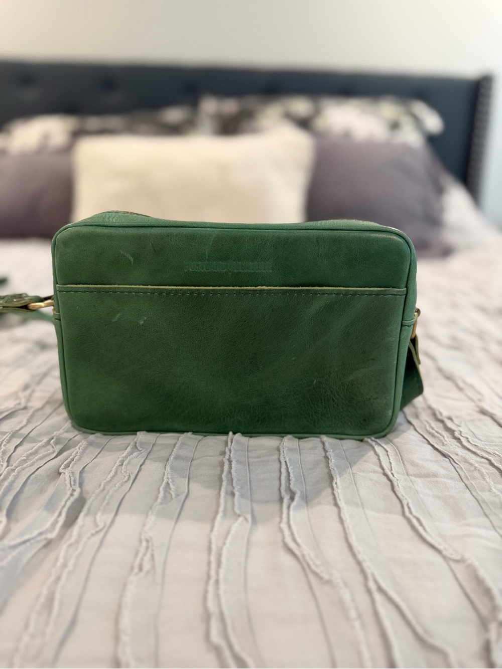 Portland Leather Goods Green Leather Camera Crossbody Bag